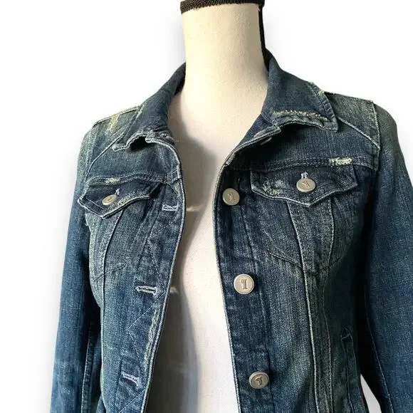 Anthropologie Pilcro Jean Jacket Sz XS Blue Vintage Wash Stretch Denim Trucker - Picture 4 of 12